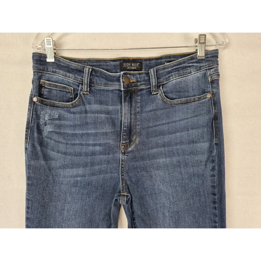 Judy Blue Mid Rise Straight Leg Cropped Jeans Womens Relaxed Fit Stretch Wash